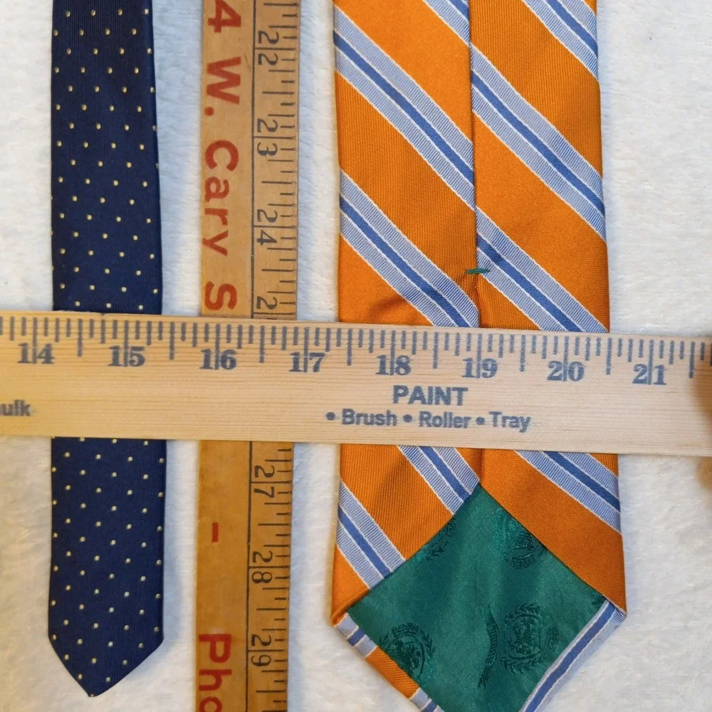 Vtg Hilfiger 100% Silk Orange Striped Repp Tie Hand Sewn Preppy BLUE TAIL